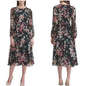 Tommy Hilfiger Corsage Floral Print Midi Dress